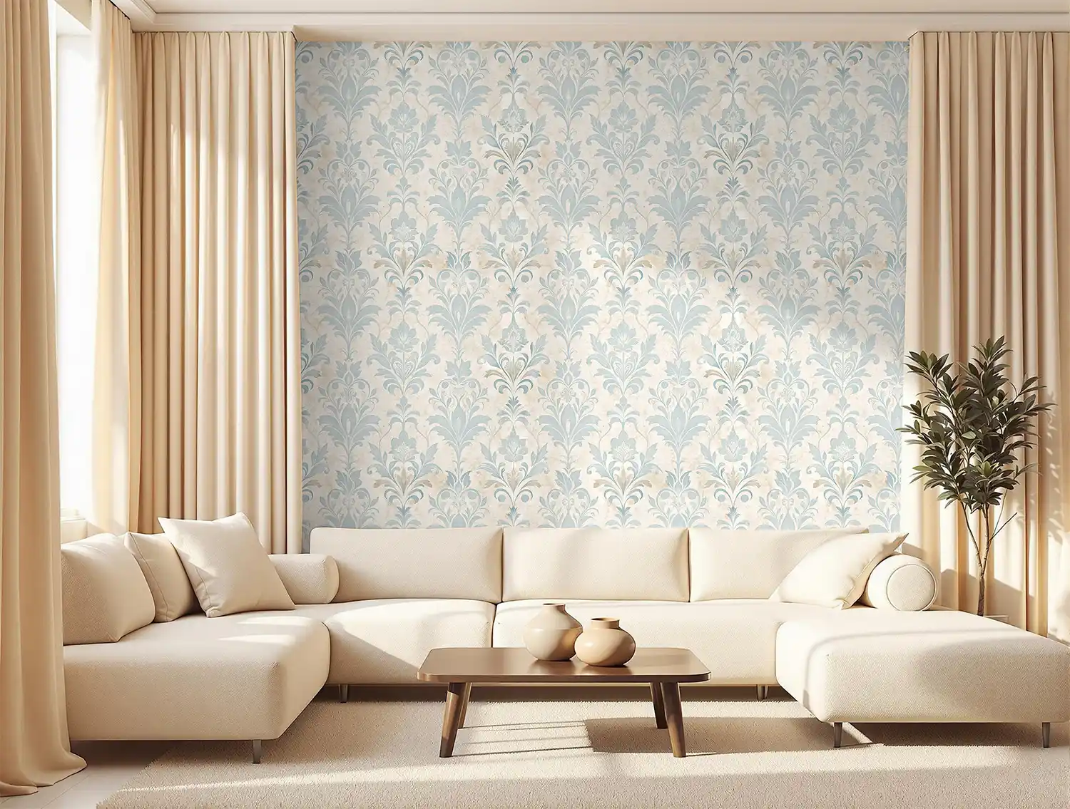 Blush and Blue Damask